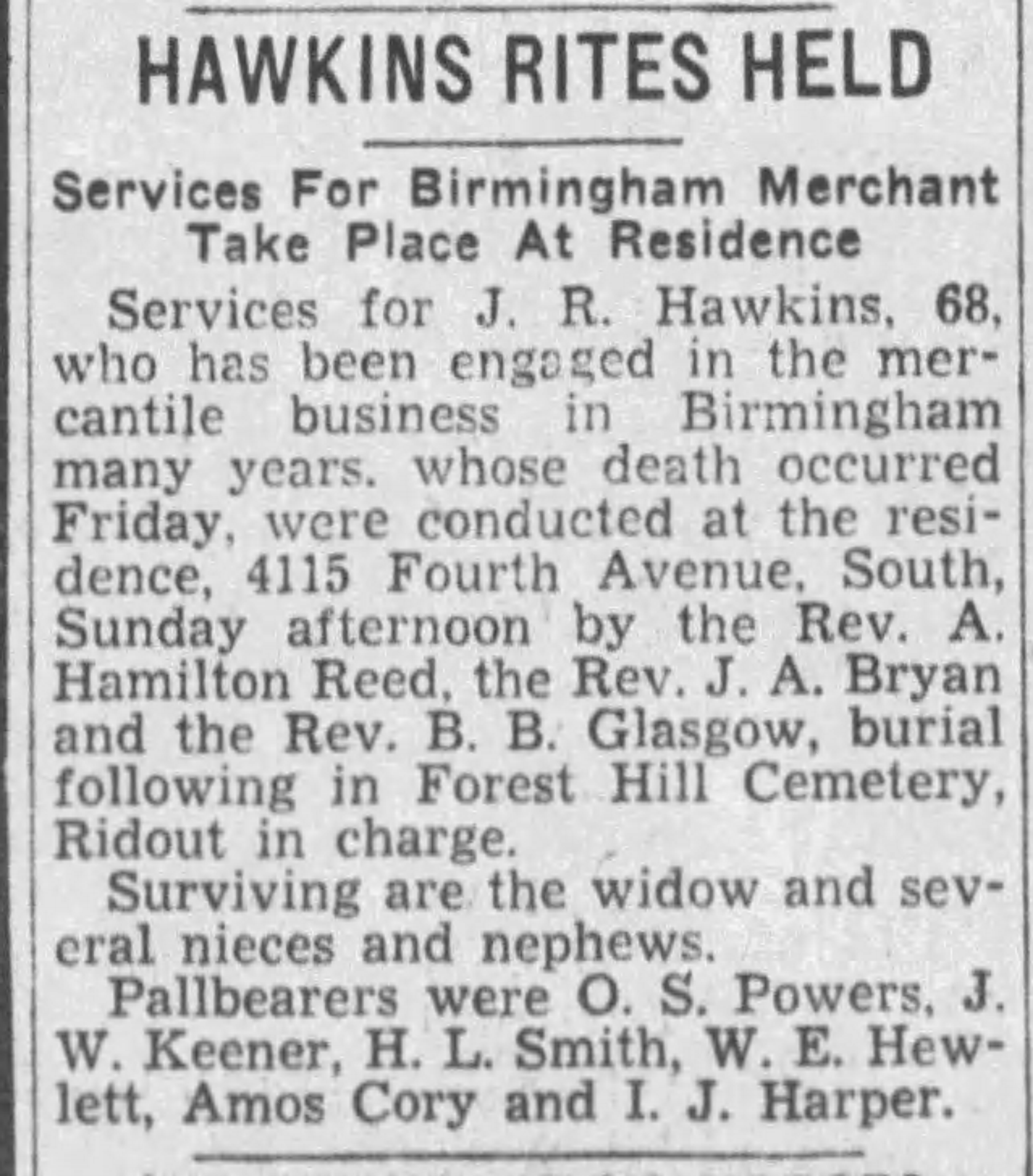 J.R. Hawkins obituary